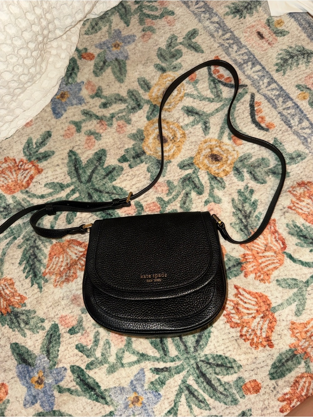 kate spade Black Pebbled Leather Crossbody Saddle Bag